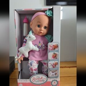 Sweet Love Baby Doll with Pink and Purple Unicorn Outfit